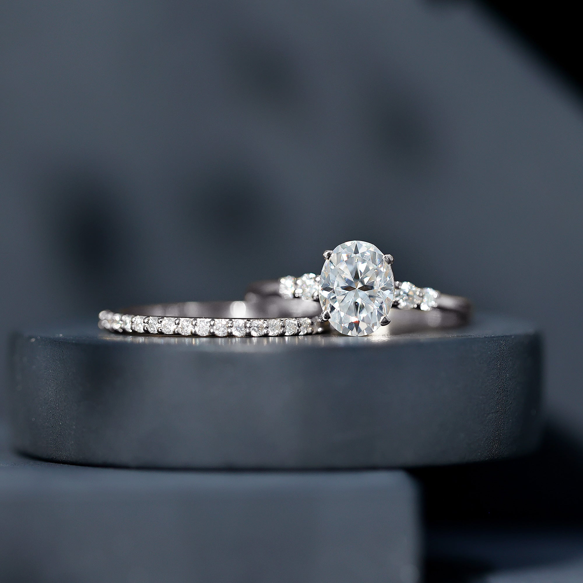 Certified Oval Cut Moissanite Engagement Ring with Wedding Band Set