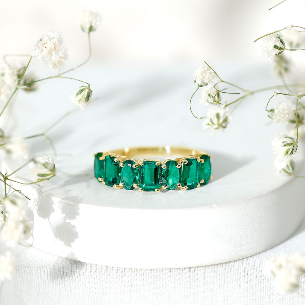 Certified Lab Grown Emerald Wedding Anniversary Band