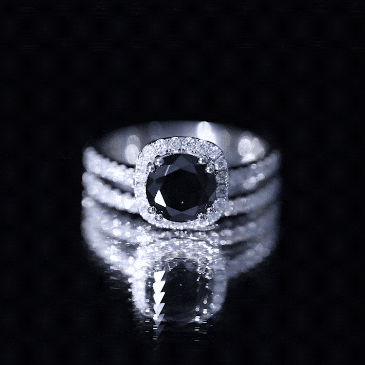 Certified 2 Carat Lab Grown Black Diamond Halo Engagement Ring with Moissanite Wedding Band