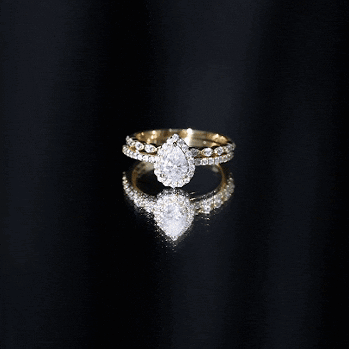 1.75 CT Moissanite Teardrop Wedding Ring Set with Halo