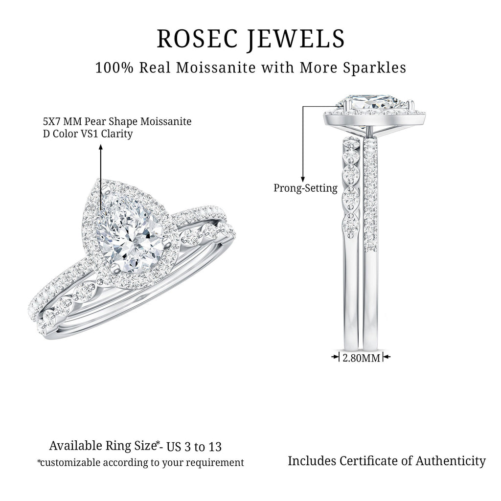 1.75 CT Moissanite Teardrop Wedding Ring Set with Halo
