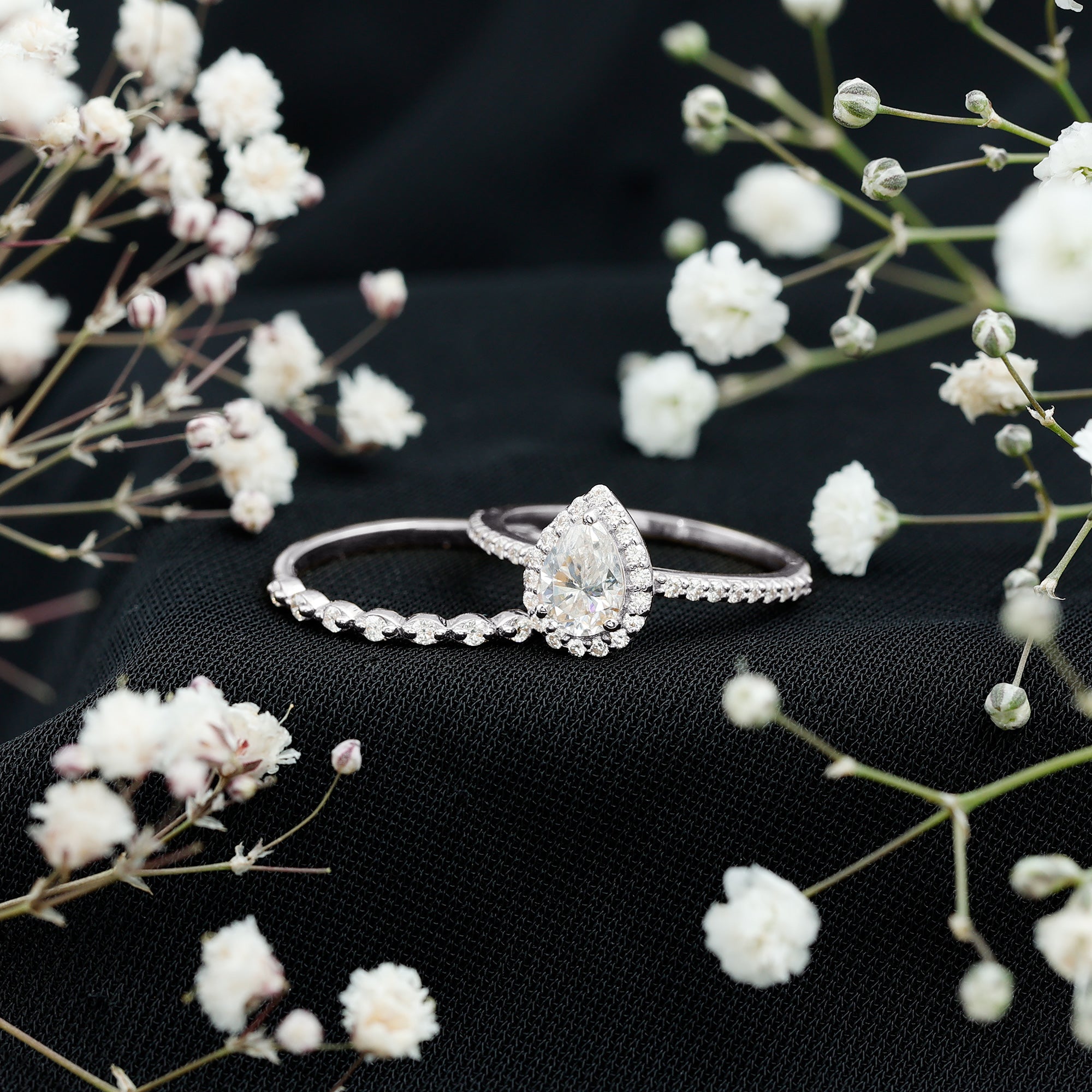 1.75 CT Moissanite Teardrop Wedding Ring Set with Halo